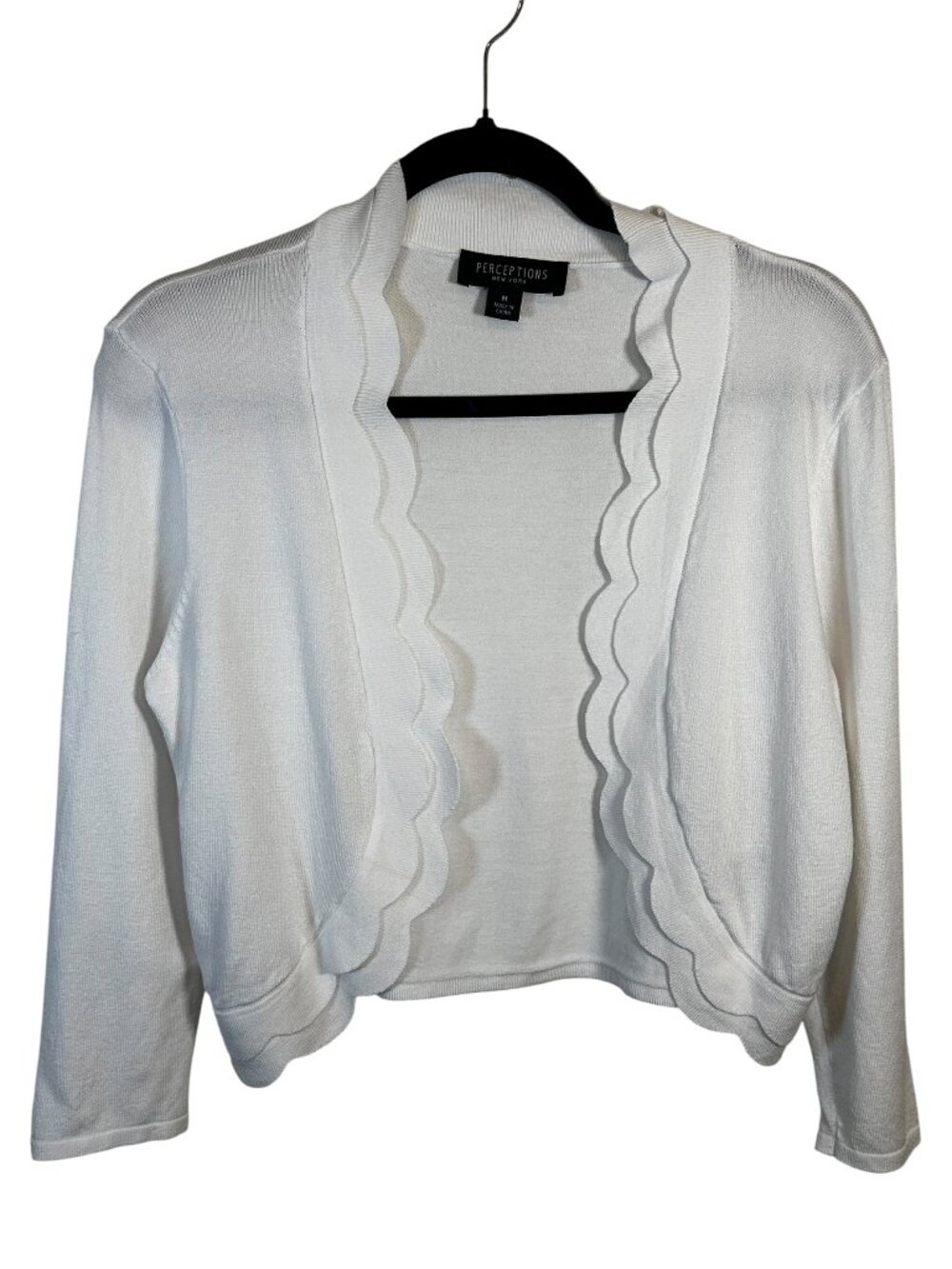 Perceptions New York Scallop Edge Cropped Cardigan Shrug Bundle Black + White Si - Picture 2 of 12